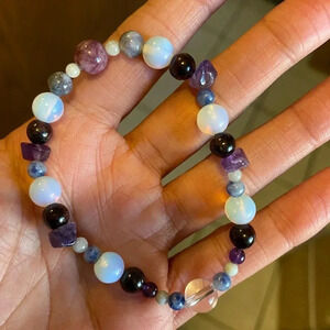 Handmade Opalite + garnet + amethyst + sodalite + moonstone + agate bracelet